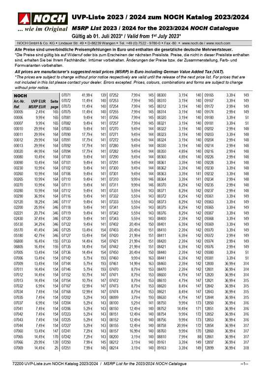 MSRP List for NOCH Catalogue 2023/2024