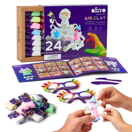 Sensory Art: 24 Colors Air Clay Creativity Set - White and Pastel