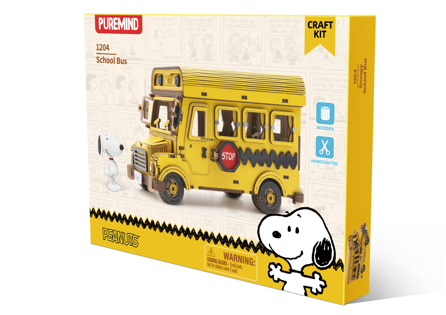 Puremind Peanuts: Snoopy School Bus Wooden Kit