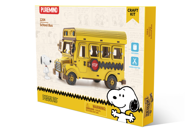 Puremind Peanuts: Snoopy School Bus Wooden Kit