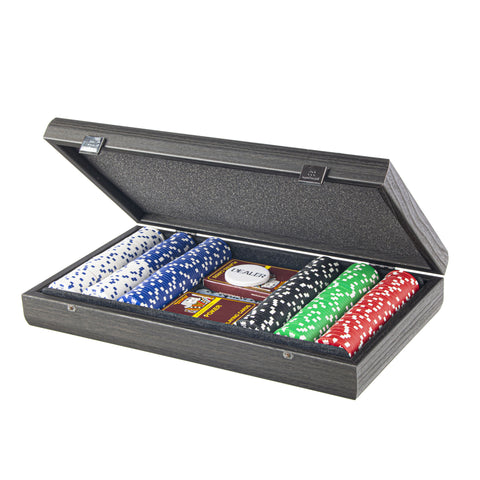 Poker set (300pcs of 1150gr & 2 playing cards) in Black wooden replica case