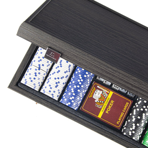 Poker set (300pcs of 1150gr & 2 playing cards) in Black wooden replica case