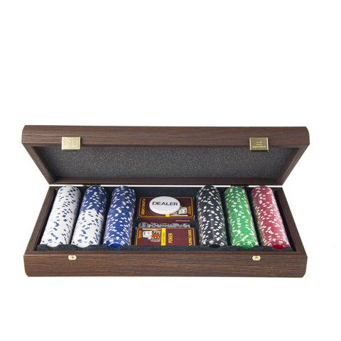 Poker set (300pcs of 1150gr & 2 playing cards) in Dark Walnut wooden replica