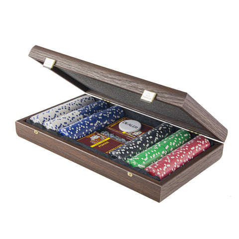 Poker set (300pcs of 1150gr & 2 playing cards) in Dark Walnut wooden replica