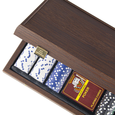 Poker set (300pcs of 1150gr & 2 playing cards) in Dark Walnut wooden replica