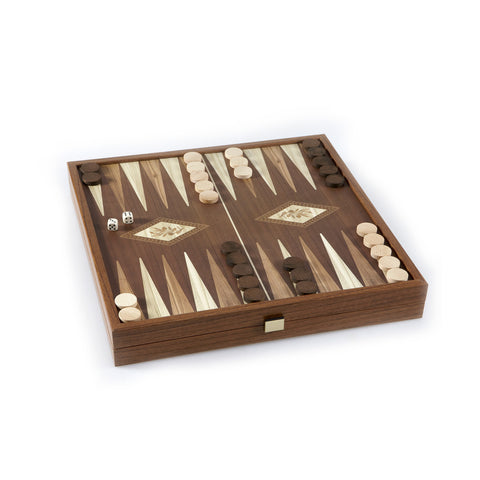 Chess/Backgammon - Classic Style design in Walnut replica wooden case 27x27cm