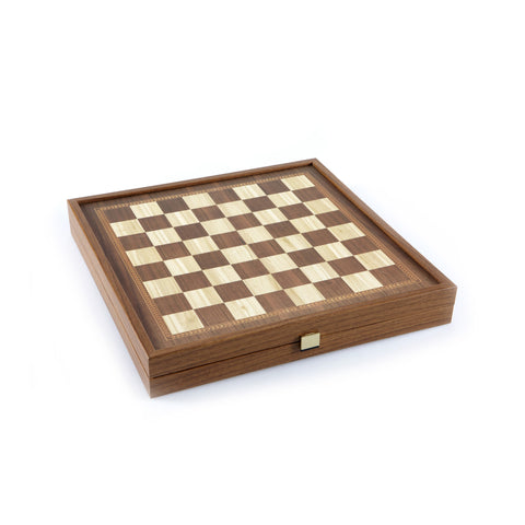 Chess/Backgammon - Classic Style design in Walnut replica wooden case 27x27cm