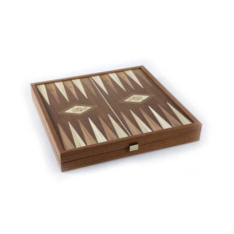 Chess/Backgammon - Classic Style design in Walnut replica wooden case 27x27cm