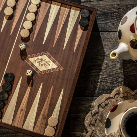 Chess/Backgammon - Classic Style design in Walnut replica wooden case 27x27cm